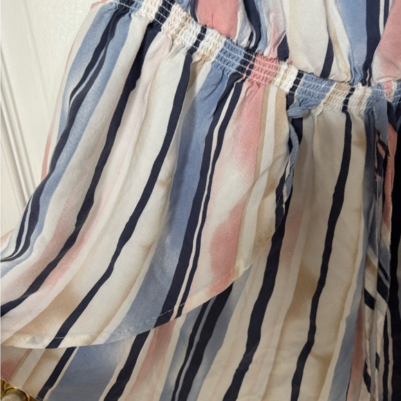 Striped Off-Shoulder Romper - Blue, Pink, White - Picture 4 of 9